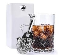 24oz/ 700ml Cocktail Mixing Glass & Strainer Set, Raisaplin Martini Cocktail Stirring Glass Thick Bottom Hand Blown Crystal Bartending Glasses Perfect for Mixing Old Fashioned Manhattan Negroni