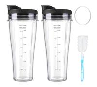 24oz Blender Replacement Parts for Ninja Blender BN750UK BN800UK BN495UK CB350UK CB150UK CB100UK, 2pcs Cups with Sleeves Compatible with Ninja Blender- 2 Pack Replacement Cups