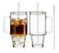 24oz Glass Cups with Lids and Straws，Drinking Glasses for Iced Coffee, Smoothies, Cocktails & Juice, Heat & Cold Resistant, Lead-Free & Dishwasher Safe, Perfect for Gatherings, Parties and Presents