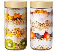 24oz Overnight Oats Containers with Lids, Glass Jars with Bamboo Lids, Glass Meal Prep Jars with Airtight Lids for Yogurt, Salad, Chia, Wide Mouth Mason Jar with Lid for Food Storage - 2 Pack