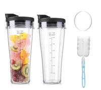 24oz Replacement Cups with Lids, 2Pcs Blender Replacement Parts Compatible with Ninja Blender BN750UK BN800UK BN495UK CB350UK, Replacement Cup with Cleaning Brush Sealing Ring
