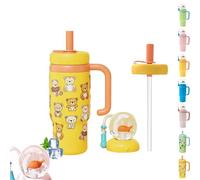 24oz Stainless Steel Whale Fountain Tumbler with Handle, Cute Fountain Tumbler Kids with Fun Fountain Effect, Two Lids, Spill-Proof, Dishwasher Safe for Kids, Teens, And Adults (Deep Yellow 710ML)