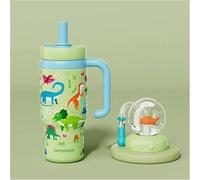 24oz Stainless Steel Whale Fountain Tumbler with Handle - Two Lids, Spill-Proof, Dishwasher Safe, Cute & Perfect for Kids, Teens, and Adults. whale cup. drinking cup with whale squirt (Deep Green)