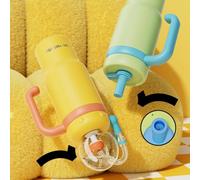 24oz Stainless Steel Whale Fountain Tumbler with Handle - Two Lids, with Fun Fountain Effect, Insulated Whale Water Bottle with Handle, drinking cup with whale squirt for Kids, Teens, and Adults