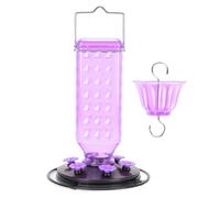 24oz Stylish Hanging Hummingbird Feeder, Bee Resistant Window Garden Nectar Feeder with 6 Flower Ports Leak Proof Base Wide Mouth Design (Red) (Purple)