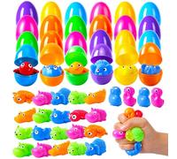 24Pack Easter Prefilled Eggs with Squishy Toys Inside Bright Plastic Easter Eggs Filled Cute Stress Reliever Squishy Toy for Easter Basket Stuffers Animal Easter Egg Filler Classroom Prize Supplies