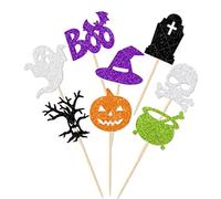 24Pack Glitter Halloween Cupcake Toppers Decoration Set Halloween Cake Decor Toothpick Flags for Happy Boo Day Themed Party Decorations