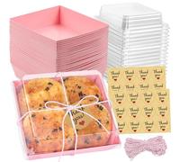 24Pack Paper Charcuterie Boxes with Clear Lids, Oil-Proof Kraft Paper Cake Slice Boxes Dessert Boxes Square Food Containers with Stickers and Twine for Home Baking and Party