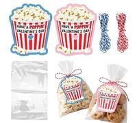 24Pack Valentine's Day Popcorn Tag Have a Poppin' Valentine's Day Gift Tags with OPP Bags and Ropes, Valentines Labels Card for Popcorn Notecard Exchange Gift School Classroom Party Favors (24pcs)