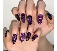 24Pc Almond Press On Nails Butterfly Designs French Fake Acrylic False Artificial Glues Gifts Acrylic Glues Nail For Women Clear