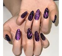 24Pc Almond Press On Nails Butterfly Designs French Fake Nails Acrylic False Nails Artificial Nails Glues On Nails Gifts