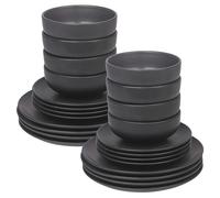 (24Pc Black) Coloured Stone Ceramic Dinnerware Crockery Plates Bowls Dining Set