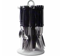 24PC Black Cutlery Dinner Set Rack Metal Forks Teaspoon Tea Spoons Drainer Stand