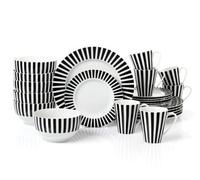 24Pc Black Split Stripe Dinner Set