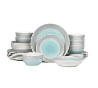 24Pc Blue & Grey Spinwash Coupe Dinner Set