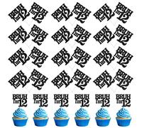 24pc Bruh I'm 12 Cupcake Topper, Official Pre-teen, Bro It's My Birthday, Hello Twelve, Happy 12th Birthday Party Decorations Supplies for Boys Girls