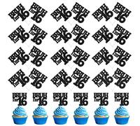 24pc Bruh I'm 16 Cupcake Topper, Bro It's My Birthday, Hello Sixteen, Happy 16th Birthday Party Decorations Supplies for Boys Girls