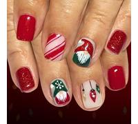24Pc Christmas Light Striped Glitters Press On Nails Santa Hat Themed Artificial Nails For Festive Holiday Party Occasion Christmas Press On Nail