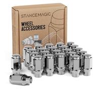 24pc Chrome Silver Bulge Lug Nuts - 1/2"-20 Thread Size - 1.75" Length - ET Style - Cone Conical Taper Seat Shank - Closed End - for 6Lug Vehicles Wheels