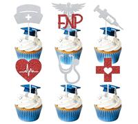 24pc Congrats FNP Cupcake Toppers, Congratulations Family Nurse Practitioner Degree, Class of 2026 Nursing School Graduation Party Decoration Supplies, Red and Silver Glitter