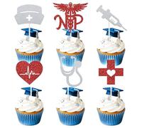 24pc Congrats NP Cupcake Toppers, Congratulations Nurse Practitioner Degree, Class of 2026 Nursing School Graduation Party Decoration Supplies, Red and Silver Glitter