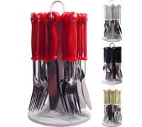 New 24PC Cutlery Dinner Set Rack Metal Forks TEASPOONS Tea Spoons Drainer Stand | Storage Organiser | Durable Long Lasting | Home Kitchen RESTARAUNT (Cream)