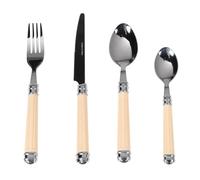 24pc Cutlery Set Ivory White Handle Knife and Fork Set with Tea Spoon and Dessert Spoon Vintage Style Tableware Cutlery Set of 6