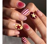 24PC French Tip False Nails Dot Stripe Light Press Ons for Weddings Parties Star-striped Nails Polish