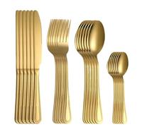 24Pc Gold Stainless Steel Cutlery Set, Retro Knives Forks Spoons for Steak, Dinner & Dessert, for Restaurant and Kitchen Use(24pcs Golden)