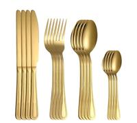 24Pc Gold Stainless Steel Cutlery Set, Retro Knives Forks Spoons for Steak, Dinner & Dessert, for Restaurant and Kitchen Use(16pcs Golden)