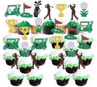 24pc Golf Cupcake Toppers, Let's Par-tee, Trophy Lawn Golf Shoes Bag Ball Carts Cupcake Picks for Golf, Sports Player Theme Baby Shower Kids Birthday Events Party Decorations Supplies
