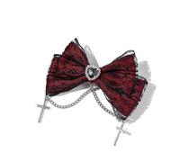 24pc Gothic Heart-Shaped Cross Lace Embroidered Bow Hair Clips For Women Fashionable Side Grips Bulk Pack Accessories(Color15)