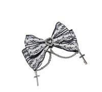 24pc Gothic Heart-Shaped Cross Lace Embroidered Bow Hair Clips For Women Fashionable Side Grips Bulk Pack Accessories(Color16)