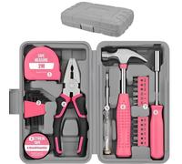 24pc Pink Home DIY Tool Kit Set - Essential Household Hand Tools in Portable Storage Box for Home, Office & Garage Repairs - Starter Basic Tool Kit for Men & Women