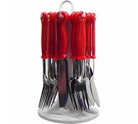 24PC RED Cutlery Dinner Set Rack Metal Forks TEASPOONS Tea Spoons Drainer Stand
