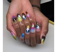 24Pc Short Almond Press On Nails Designs French Fake Nails Acrylic False Artificial Glues On For Women Stick Fake Nail