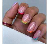 24Pc Short Square Press On Nails Designs French Fake Nails Acrylic False Artificial Glues On For Women Acrylic Glues Nail For Women Clear