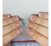 24Pc Short Square Press On Nails Designs French Fake Nails Acrylic False Artificial Glues On For Women Stick Fake Nail