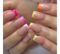 24Pc Short Square Press On Nails Designs French Fake Nails Acrylic False Nails Artificial Nails Glues On Nails For Women