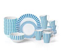 Waterside 24pc Soft Blue Split Stripe Dinner Set, Blue