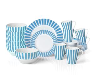 24pc Soft Blue Split Stripe Dinner Set