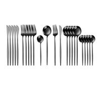 24pc Stainless Steel Cutlery Set Black Rust Resistant | 24-Piece Set, Stainless Steel, Rust Resistant, Dishwasher Safe, Ergonomic Design