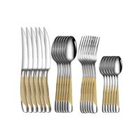 24pc Tableware Star Steak Knife and Fork Dessert Spoon Family Suits(Silver Gold)