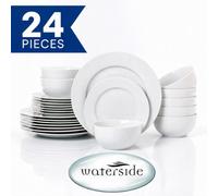 24Pc White Round Rimmed Dinner Set