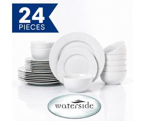 24Pc White Round Rimmed Dinner Set