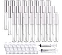 24pcs 10ml Transparent Lip Gloss Tubes with Brush Tip Refillable Lip Glaze Container and 2pcs 10ml Plastic Syringe for DIY Makeup (Silver)