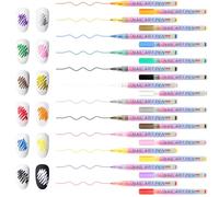 24PCS 12 Colours Nail Art Pens Set,Fine Tip Nail Polish Pens for 3D DIY Nails Art,Quick-drying Waterproof Resistant Paint Markers for Real Nails, Drawing Dotting and Lining Manicure Tools for Women