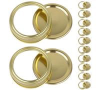 24Pcs/12 Sets Regular Mouth Canning Lids for Ball, Kerr Jars, Premium Mason Jar Lids with Bands/Rings for Regular Mouth Ball, Mason Jars (Gold, 70mm regular mouth)