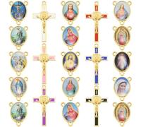 24Pcs/12ets Fashionable Enamel Catholic Prayer Beads Making Kit Alloy Vintage Cross for DIY Religious Jewelry Necklace and Prayer Bead Making (Gold)