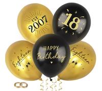 24pcs 18th Birthday Balloons Black Gold 18th Happy Birthday Decorations for Boys Girls Eighteen with Ribbon for Party Decorations (18th)